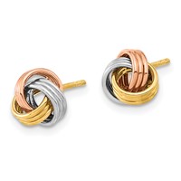14K Earrings with Rose and White Rhodium 8.5mm Polished Love Knot Post view 2