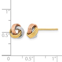14K Earrings with Rose and White Rhodium 8.5mm Polished Love Knot Post view 3