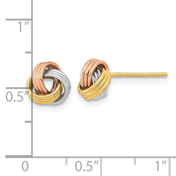 14k with Rose and White Rhodium 8.5mm Polished Love Knot Post Earrings