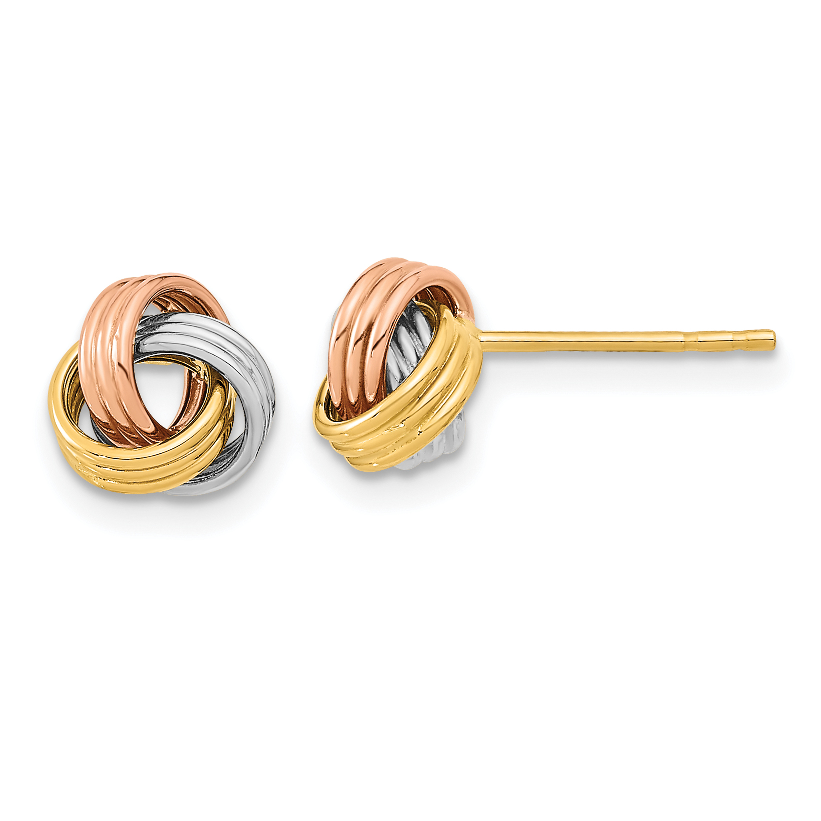 14k w/Rose and White Rhodium Polished Love Knot Post Earrings (TL1053)