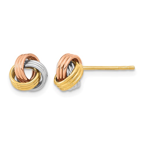 14K Earrings with Rose and White Rhodium 8.5mm Polished Love Knot Post