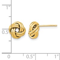 14K 9mm Yellow Gold Polished Double Love Knot Post Earrings view 3