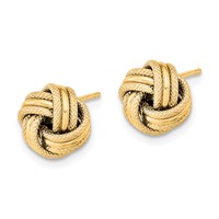 14K 9mm Yellow Gold Polished Textured Triple Love Knot Earrings view 2