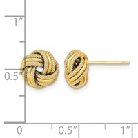14K 9mm Yellow Gold Polished Textured Triple Love Knot Earrings view 3