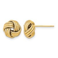 14K 9mm Yellow Gold Polished Textured Triple Love Knot Earrings view 1