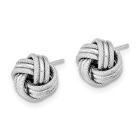 14K White Gold 9mm Polished Textured Triple Love Knot Post Earrings view 2