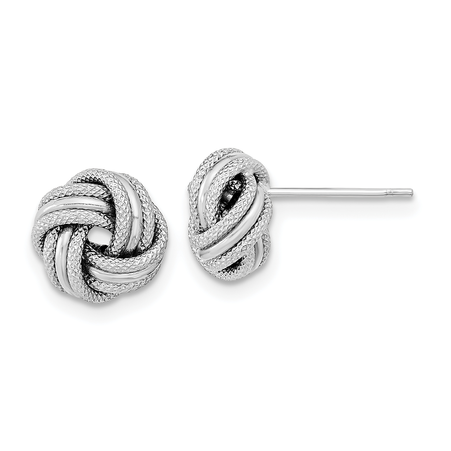 14k White Gold Polished Textured Triple Love Knot Post Earrings (TL1058W)