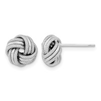 14K White Gold 9mm Polished Textured Triple Love Knot Post Earrings view 1