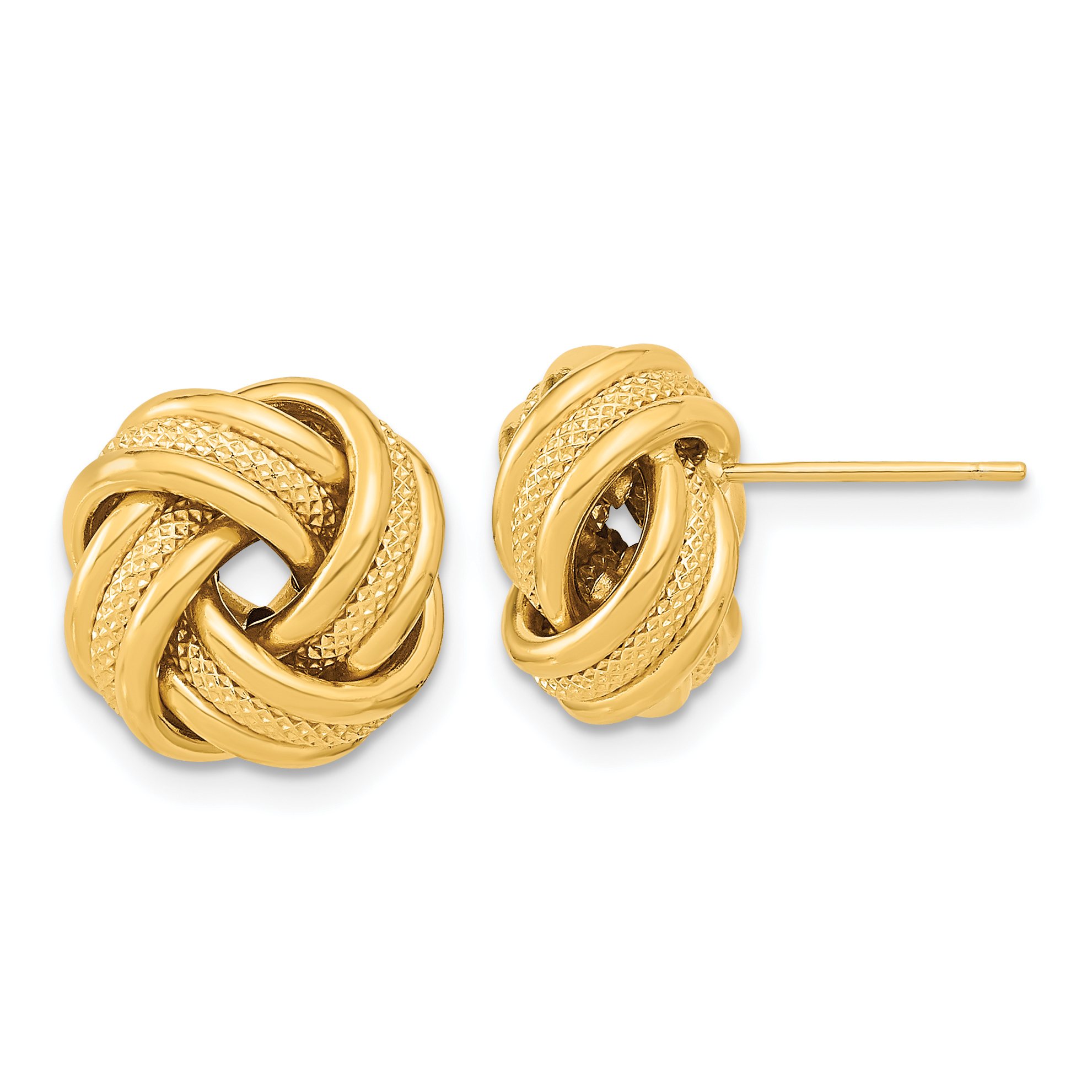 14k Polished Textured Triple Love Knot Post Earrings (TL1059)
