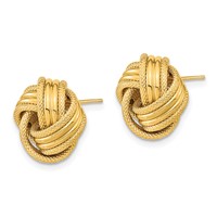 14K 14mm Yellow Gold Polished and Textured Love Knot Post Earrings view 2