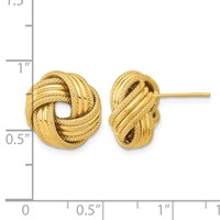 14K 14mm Yellow Gold Polished and Textured Love Knot Post Earrings view 3