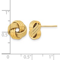 14K 11mm Yellow Gold Polished Textured Triple Love Knot Post Earrings view 3
