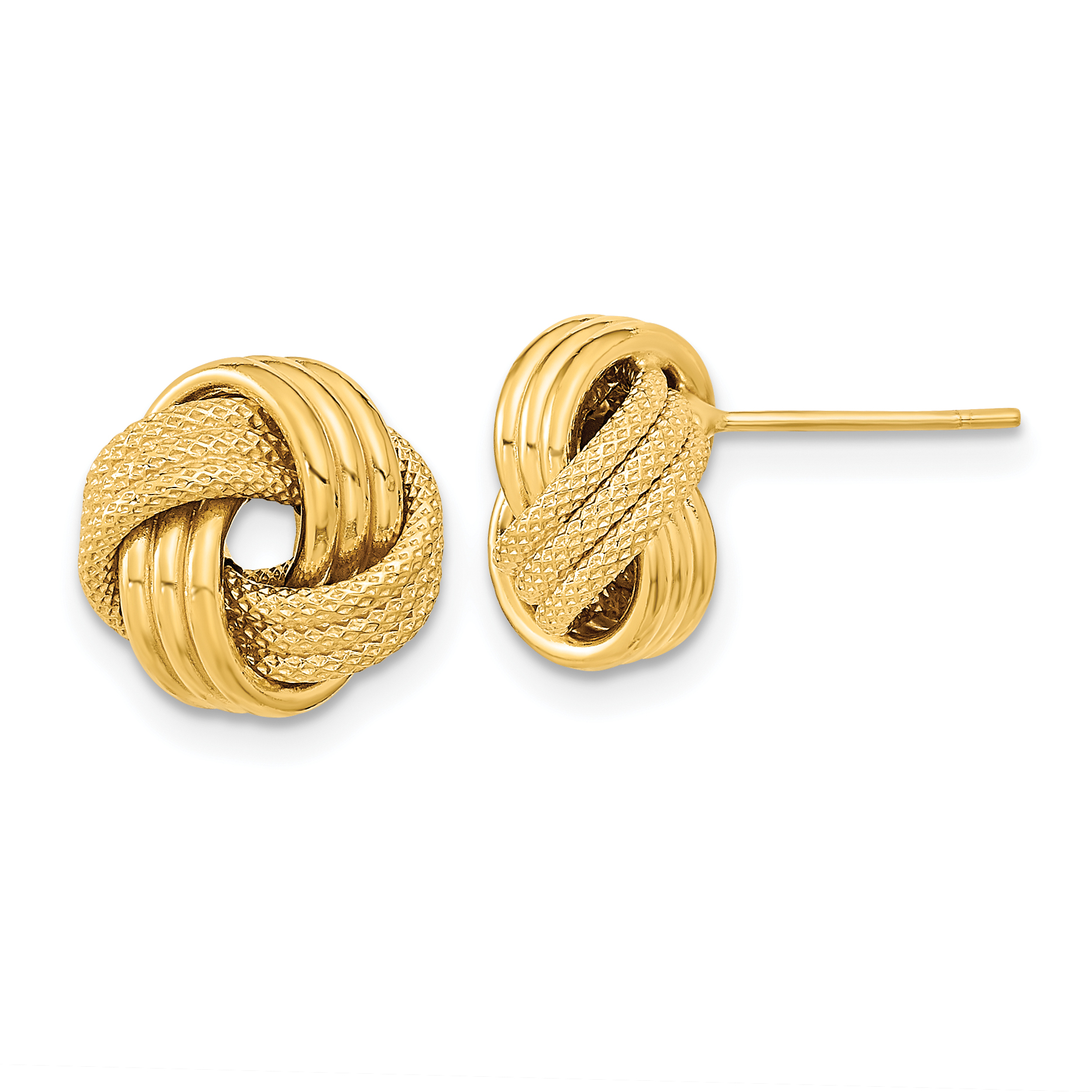 14k Polished Textured Triple Love Knot Post Earrings (TL1061)