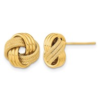14K 11mm Yellow Gold Polished Textured Triple Love Knot Post Earrings view 1