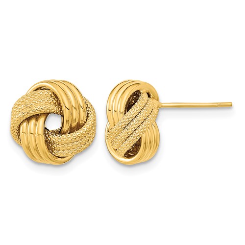 14K 11mm Yellow Gold Polished Textured Triple Love Knot Post Earrings