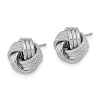 14K White Gold 11mm Polished Textured Triple Love Knot Post Earrings view 2