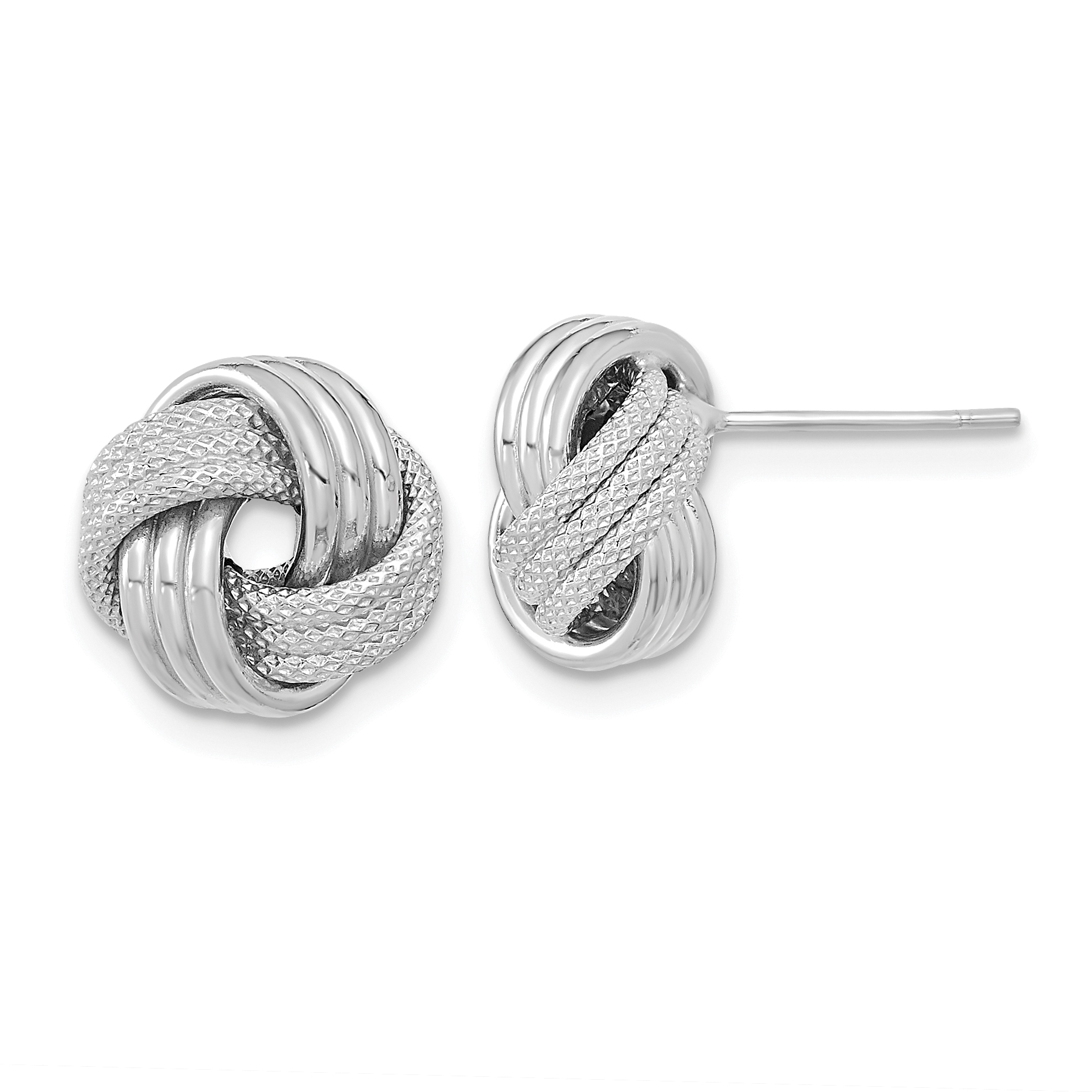 14k White Gold Polished Textured Love Knot Post Earrings (TL1061W)