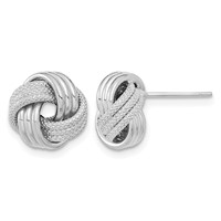 14K White Gold 11mm Polished Textured Triple Love Knot Post Earrings view 1
