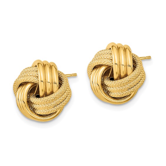 14k 12.5mm Polished Textured Triple Love Knot Post Earrings