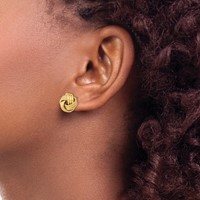 14K 12.5mm Yellow Gold Polished Textured Triple Love Knot Post Earrings view 4