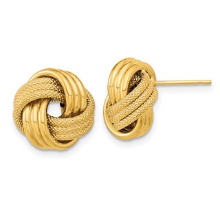 14k 12.5mm Polished Textured Triple Love Knot Post Earrings