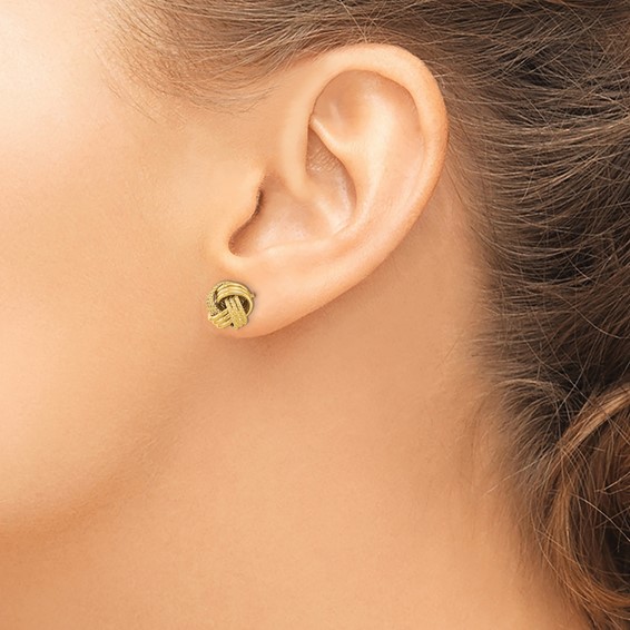 14k 10mm Polished Textured Triple Love Knot Post Earrings