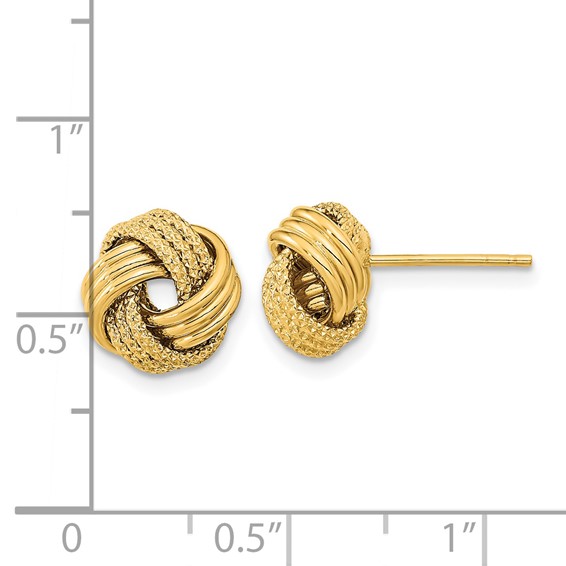 14k 10mm Polished Textured Triple Love Knot Post Earrings