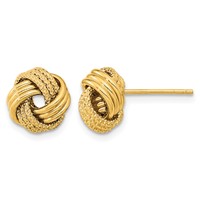 14K 10mm Yellow Gold Polished Textured Triple Love Knot Post Earrings view 1