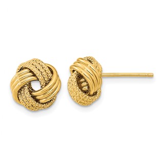14k 10mm Polished Textured Triple Love Knot Post Earrings