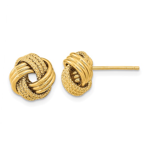 14k 10mm Polished Textured Triple Love Knot Post Earrings
