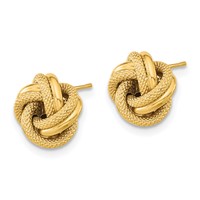 14K 10mm Yellow Gold Polished Textured Double Love Knot Post Earrings view 2