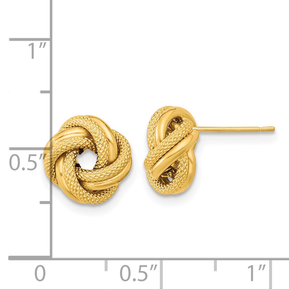 14k Polished Textured Double Love Knot Post Earrings (TL1073)