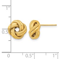 14K 10mm Yellow Gold Polished Textured Double Love Knot Post Earrings view 3