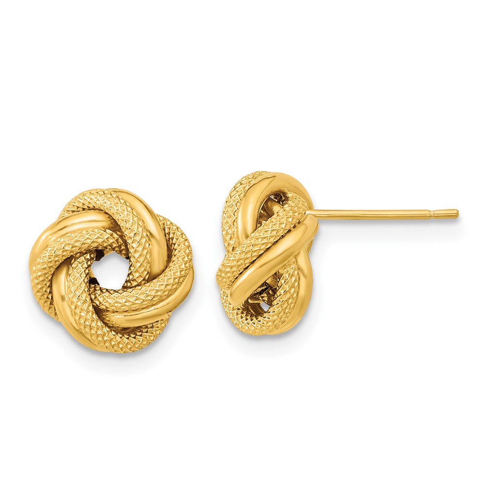 14k Polished Textured Double Love Knot Post Earrings (TL1073)