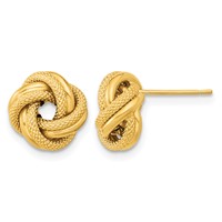 14K 10mm Yellow Gold Polished Textured Double Love Knot Post Earrings view 1
