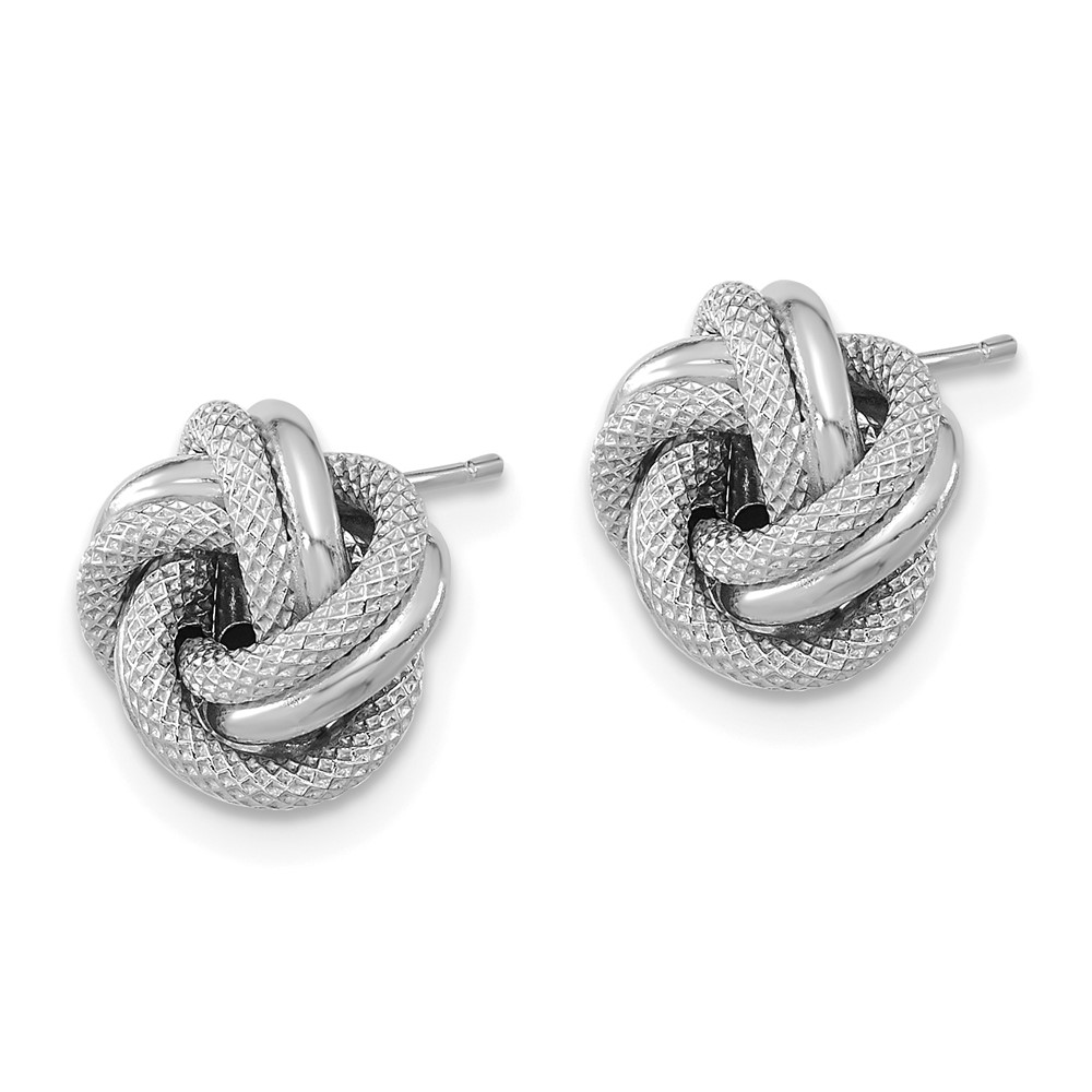 14k White Gold Polished Textured Double Love Knot Post Earrings (TL1073W)