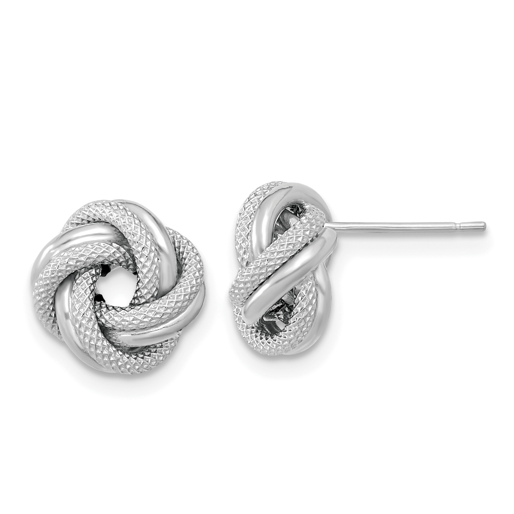 14k White Gold Polished Textured Double Love Knot Post Earrings (TL1073W)