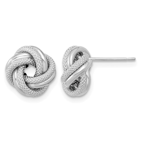 14K White Gold 10mm Polished Textured Double Love Knot Post Earrings