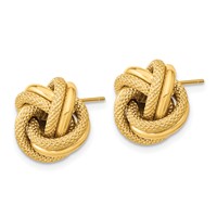 14K 13.5mm Yellow Gold Polished Textured Double Love Knot Post Earrings view 2