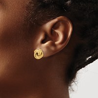 14K 13.5mm Yellow Gold Polished Textured Double Love Knot Post Earrings view 4