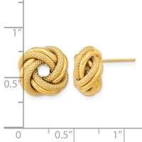 14K 13.5mm Yellow Gold Polished Textured Double Love Knot Post Earrings view 3