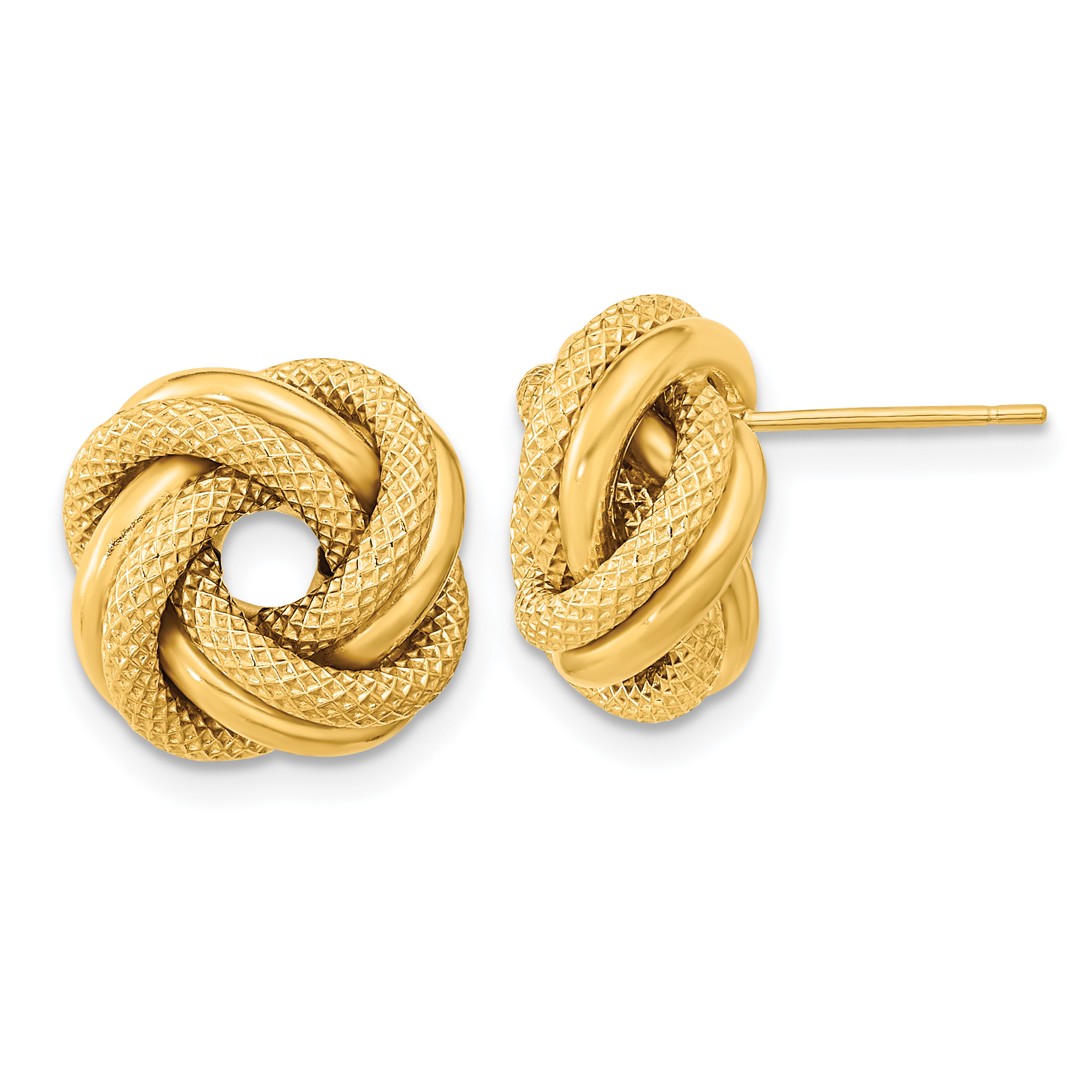 14k Polished Textured Double Love Knot Post Earrings (TL1074)