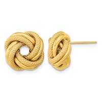 14K 13.5mm Yellow Gold Polished Textured Double Love Knot Post Earrings view 1