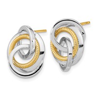 14K Two-Tone 17mm Polished and Textured Intertwined Circles Post Earrings view 2