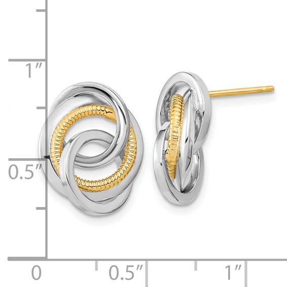 14k Two-Tone 17mm Polished and Textured Intertwined Circles Post Earrings