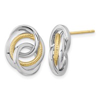 14K Two-Tone 17mm Polished and Textured Intertwined Circles Post Earrings view 1