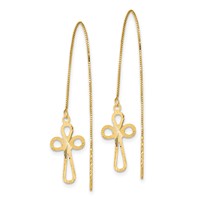 14K Yellow Gold Polished Diamond-cut Box Chain Earrings with Cross Threader view 2