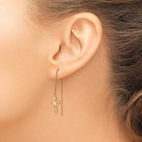 14K Yellow Gold Polished Diamond-cut Box Chain Earrings with Cross Threader view 4