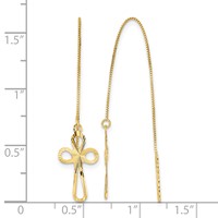 14K Yellow Gold Polished Diamond-cut Box Chain Earrings with Cross Threader view 3