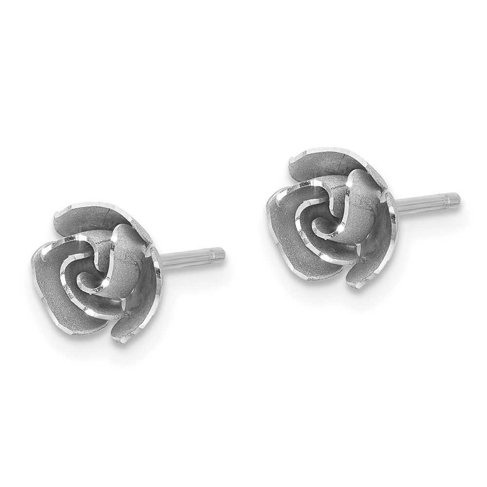 14k and White Rhodium Satin Finish D/C Rose Post Earrings with Yellow Gold Earring Backs (TL1107)